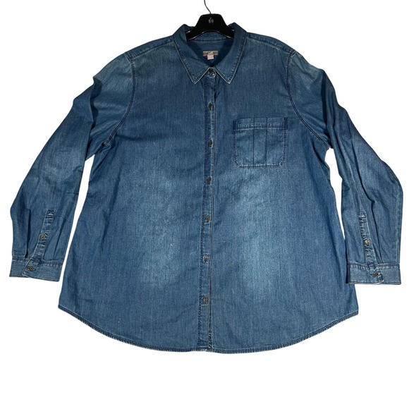 J. Jill Tops - J. Jill Denim Button Down Shirt Womens XL Blue Cotton Long Sleeve Pocket